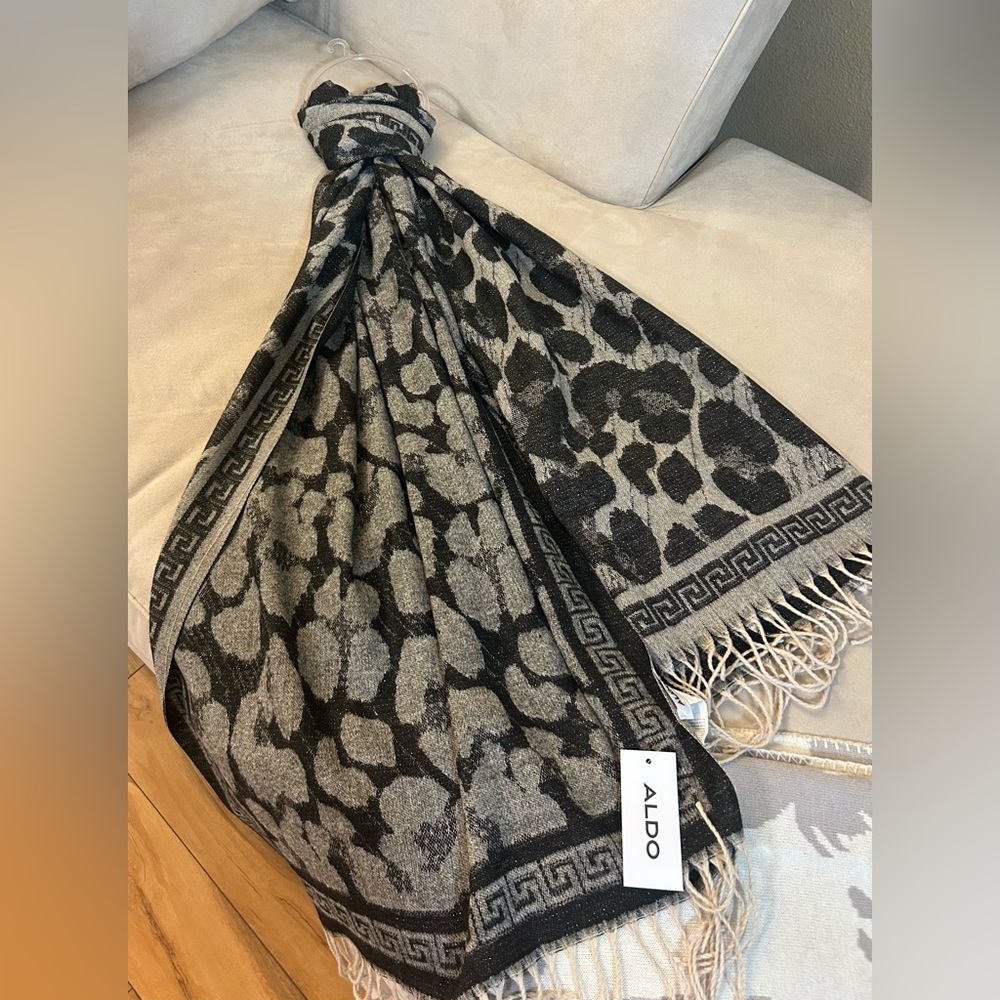 Aldo Black and Gray Animal Print Large Scarf